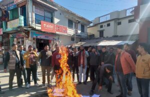 फर्जी मोहर, हस्ताक्षर मामले जांच की मांग, स्थानीय लोगों ने फूंका पुतला