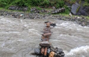 पिंडर नदी पर बने लकड़ी के पुल को पार करते समय माँ, बेटे नदी में बहे