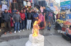 जिलापंचायत अद्ययक्ष रजनी भण्डारी को पद से हटाए जाने पर कांग्रेस ने सरकार का फूंका पुतला