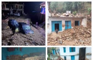 सोमेश्वर में ,मूसलाधार बारिश के कारण कई घरों में घुसा मलबा।