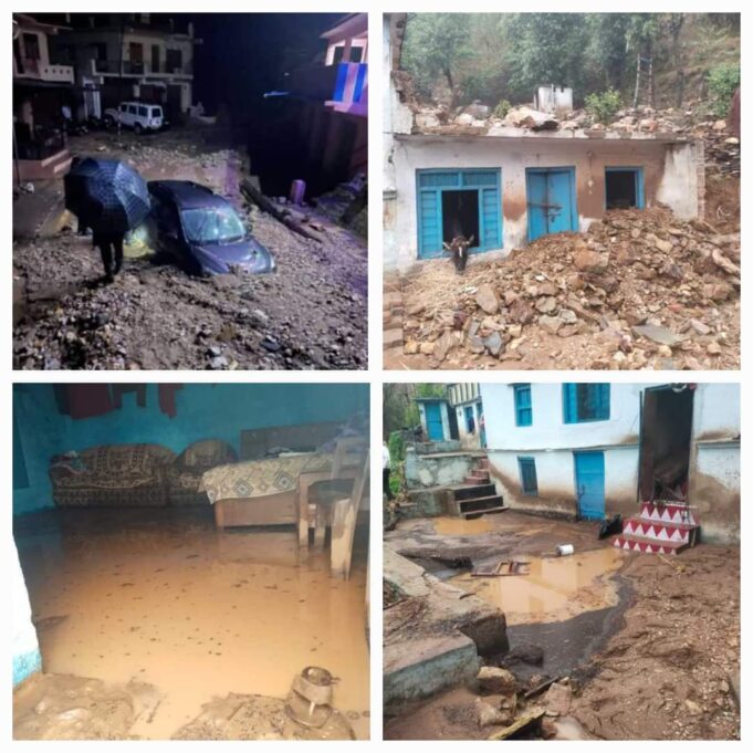 सोमेश्वर में ,मूसलाधार बारिश के कारण कई घरों में घुसा मलबा।